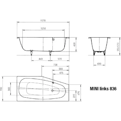 Kaldewei Raumsparwanne Mini 157 Cm Links Weiß – Bild 2