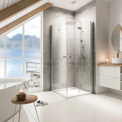 Schulte Eckeinstieg Mit DrehfalttĂŒr Garant Echtglas Chrom-Optik 90 Cm X 90 Cm