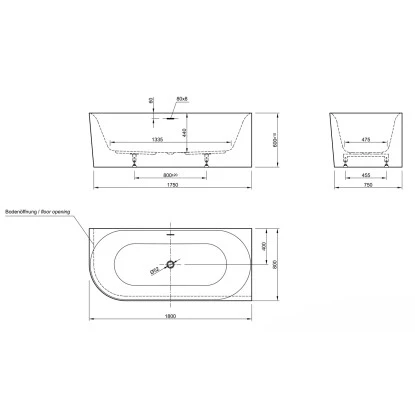 Ottofond Badewanne Mince Corner Links 180 Cm X 80 Cm Schwarz Weiß – Bild 5