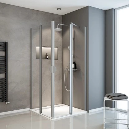 Schulte Eckeinstieg 4-teilig Sunny Alu-Natur Echtglas Klar Hell 180 Cm X 90 Cm