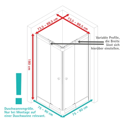 Schulte Eckeinstieg Mit Schiebetüren Sunny 180 Cm X 75-90 Cm Silber Glasdekor – Bild 6