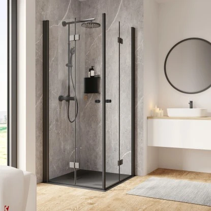 Schulte ExpressPlus Drehfalttür Eckeinstieg Garant 2.0 Mattschwarz 200 X 90 Cm