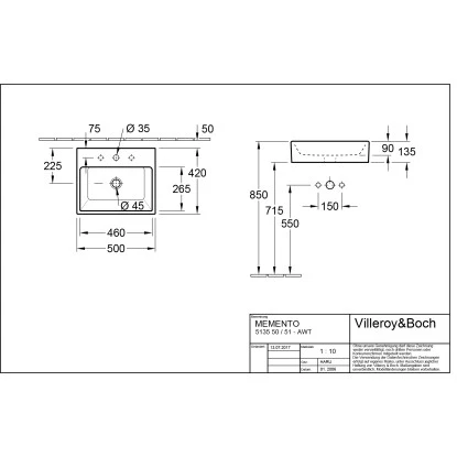 Villeroy & Boch Boch Aufsatzwaschbecken Memento 50 Cm Alpinweiß Mit Hahnloch Mit ÜL – Bild 3
