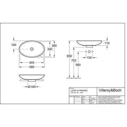 Villeroy & Boch Loop & Friends Aufsatzwaschbecken 58,5 Cm Alpinweiß Mit ÜL CPlus – Bild 2