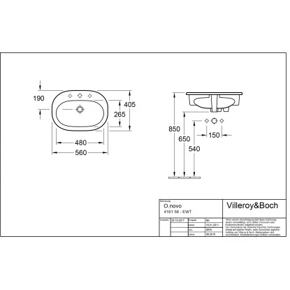 Villeroy & Boch Einbauwaschbecken O.Novo 56 Cm Weiß Mit Hahnloch Mit Überlauf – Bild 3