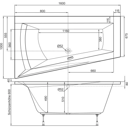 Badewanne Galia I 1600 Mm X 1000 Mm X 675 Mm Links â Bild 2