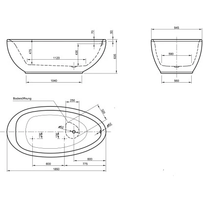 Freistehende Badewanne Somerset 185 Cm X 94,5 Cm Weiß – Bild 3