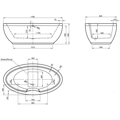 Freistehende Badewanne Luna 179,5 Cm X 94,5 Cm Weiß – Bild 3