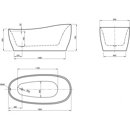 Freistehende Badewanne Aviva 180 Cm X 85 Cm Schwarz-Weiß – Bild 4