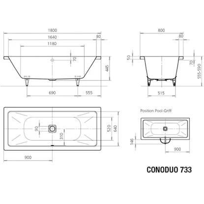 Kaldewei Rechteck-Badewanne Conoduo 180 Cm X 80 Cm Weiß – Bild 2