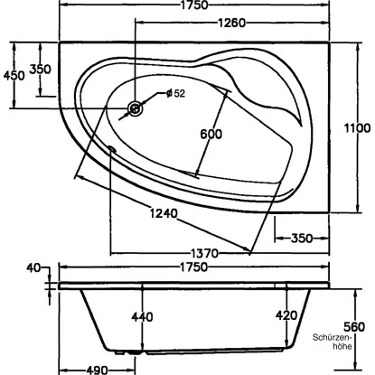 Badewanne Loredana 175 Cm X 111 Cm Weiß Typ A – Bild 2